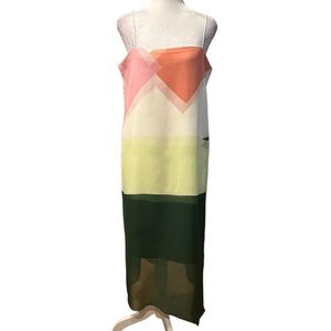 Tibi Pieze Colorblock Slip Dress, Candy Pink/Multicolor size 12